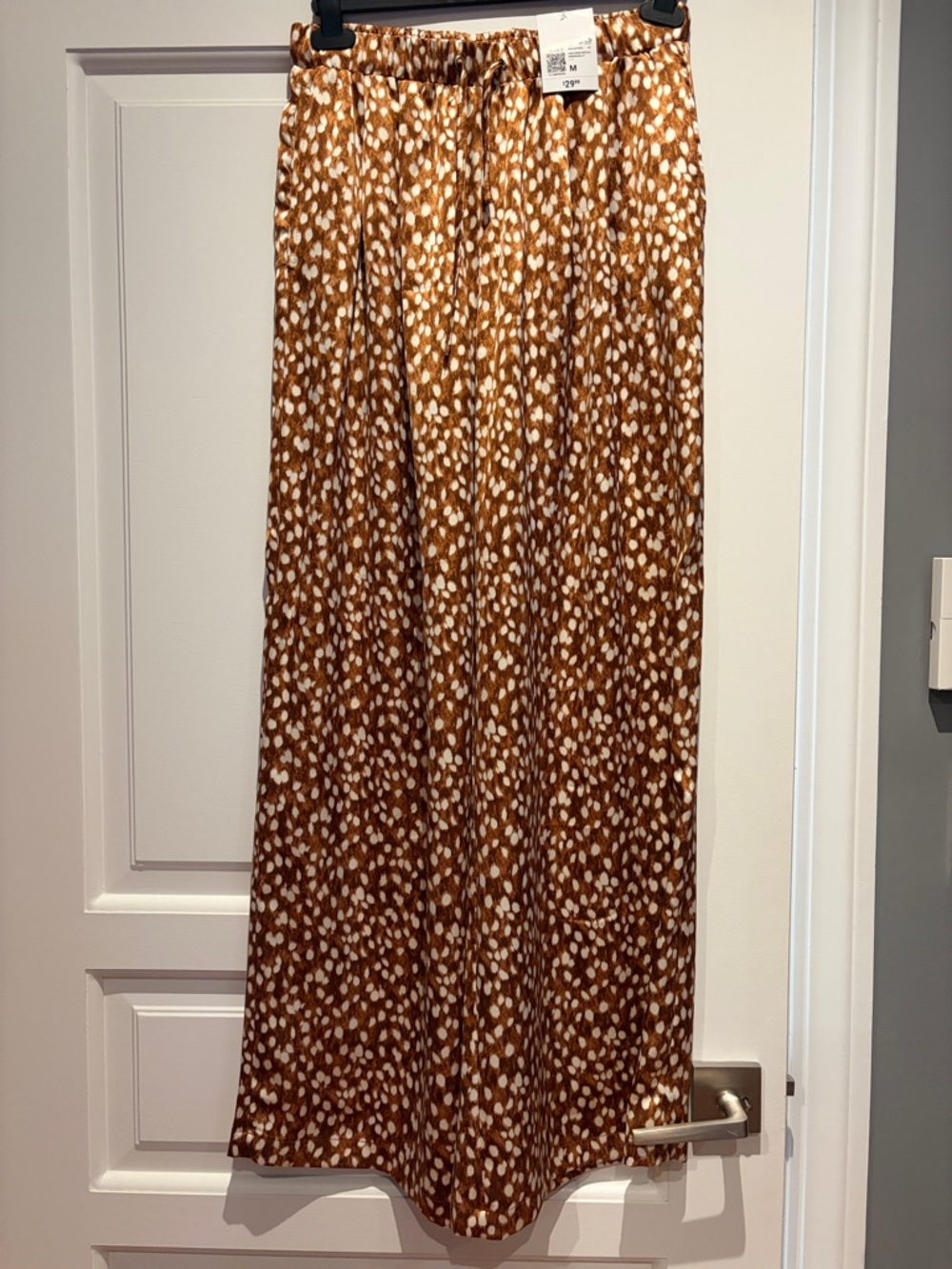 Brown & White Printed Silk Pants